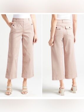 SPANX Stretch Twill Cropped Wide Leg Pants Blush Pink Size Medium Tall